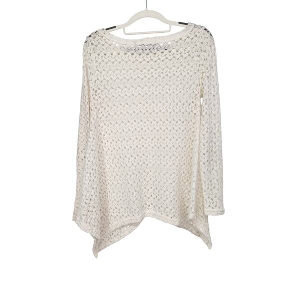 Coin 1804 White Crochet Long Sleeve Shark Bite Hem Boho Overlay Top Women's M - Picture 7 of 7